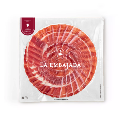 Jamón Bellota Ibérico 50% Raza Ibérica (R.I.). Corte artesanal a cuchillo | Sobre 80 gr